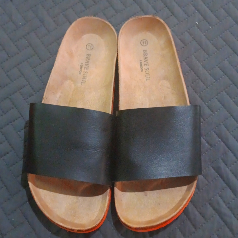 Black Leather Brave Soul London Mens Sandal